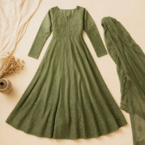 Embroidered Anarkali Suit (Green)